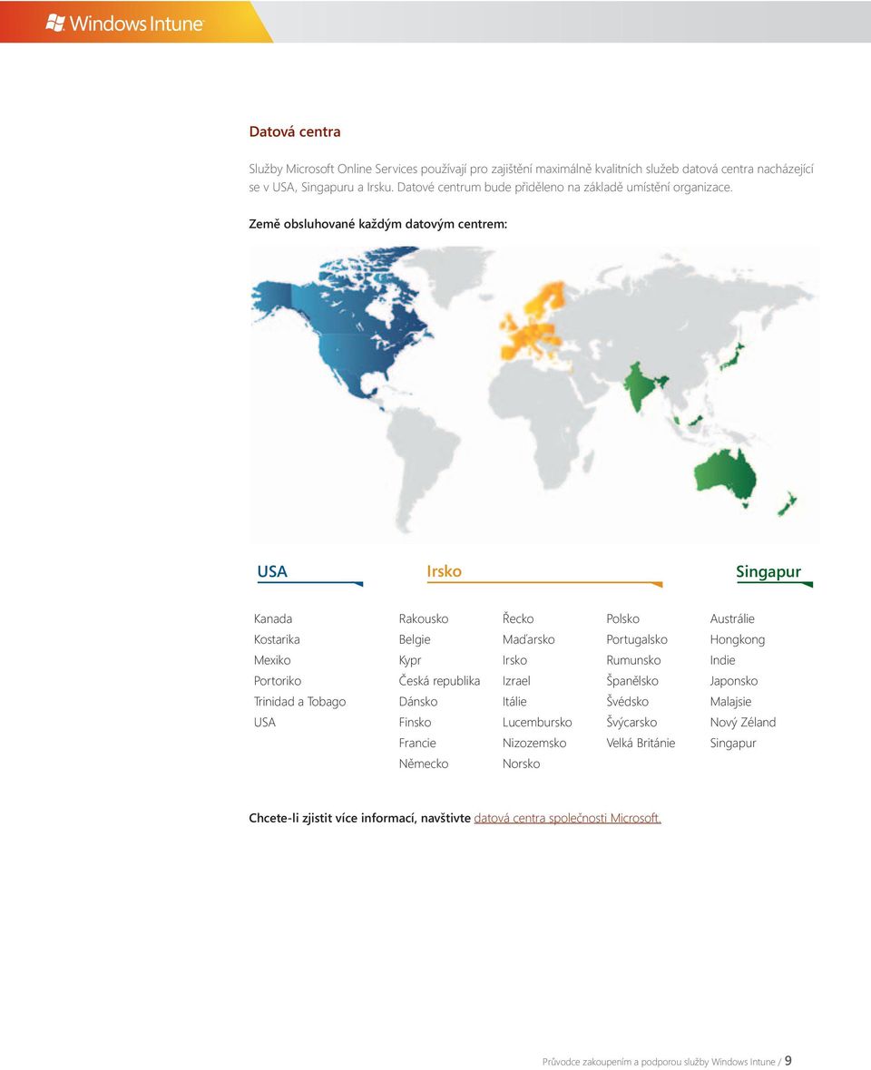 Země obsluhované každým datovým centrem: USA Irsko Singapur Kanada Rakousko Řecko Polsko Austrálie Kostarika Belgie Maďarsko Portugalsko Hongkong Mexiko Kypr Irsko Rumunsko Indie