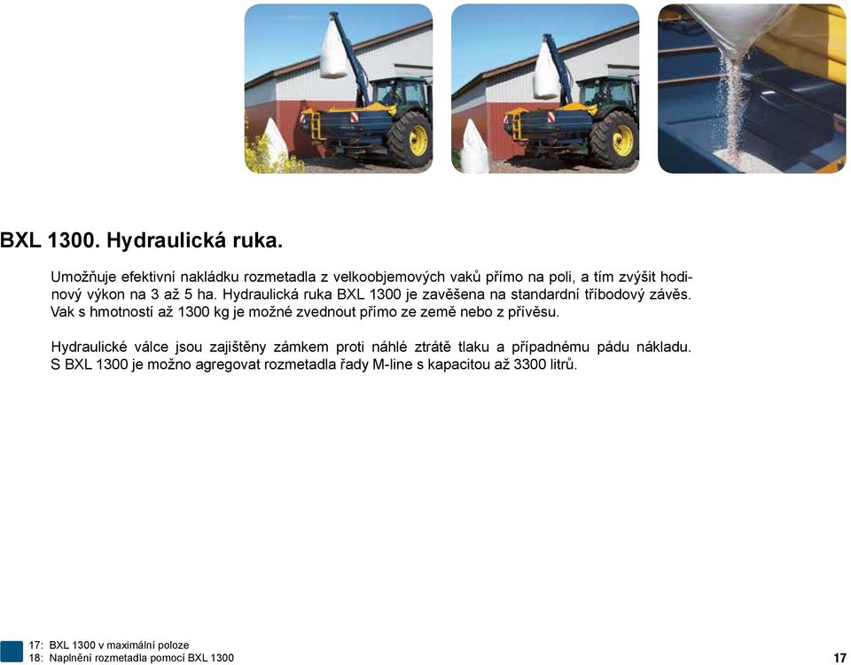 Hydraulická ruka BXL 1300 je zavěšena na standardní tříbodový závěs.