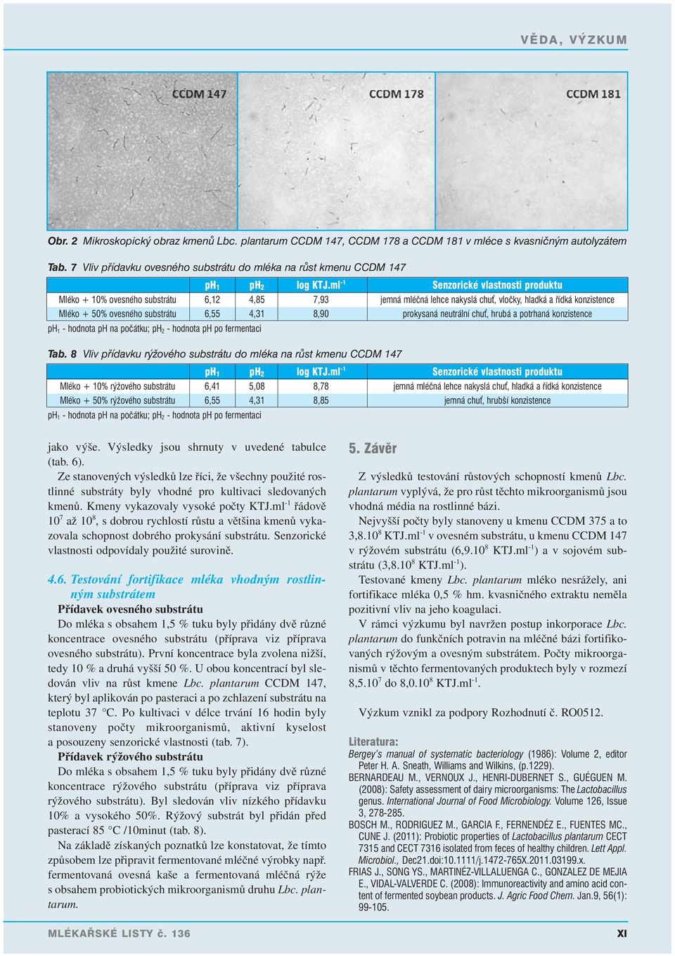 ml -1 Senzorické vlastnosti produktu Mléko + 10% ovesného substrátu 6,12 4,85 7,93 jemná mléčná lehce nakyslá chu, vločky, hladká a řídká konzistence Mléko + 50% ovesného substrátu 6,55 4,31 8,90