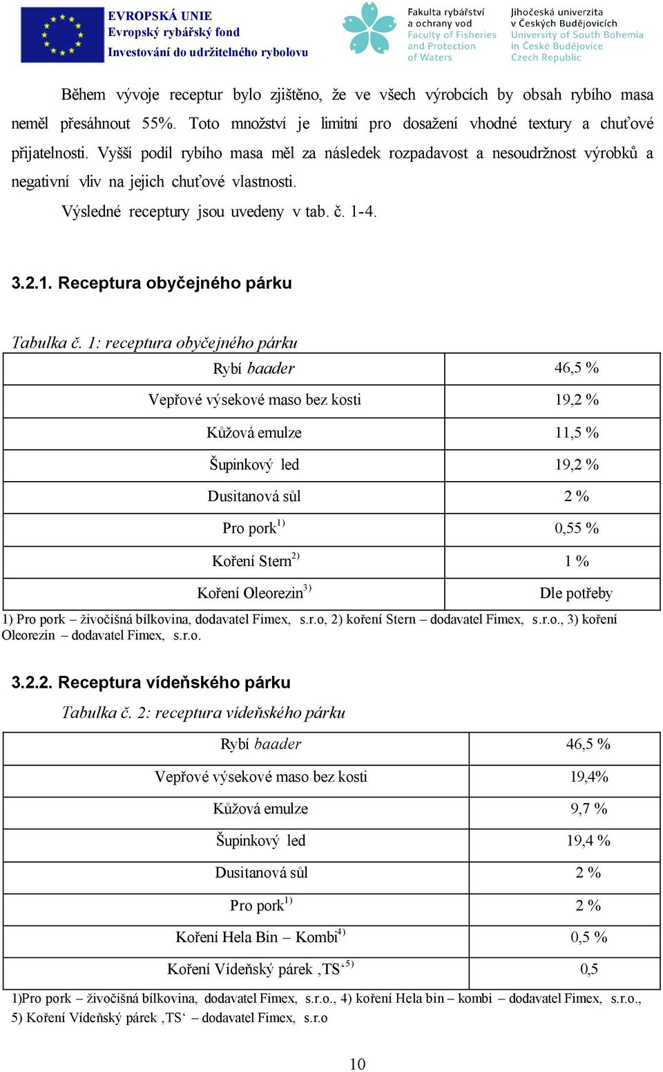 4. 3.2.1. Receptura obyčejného párku Tabulka č.