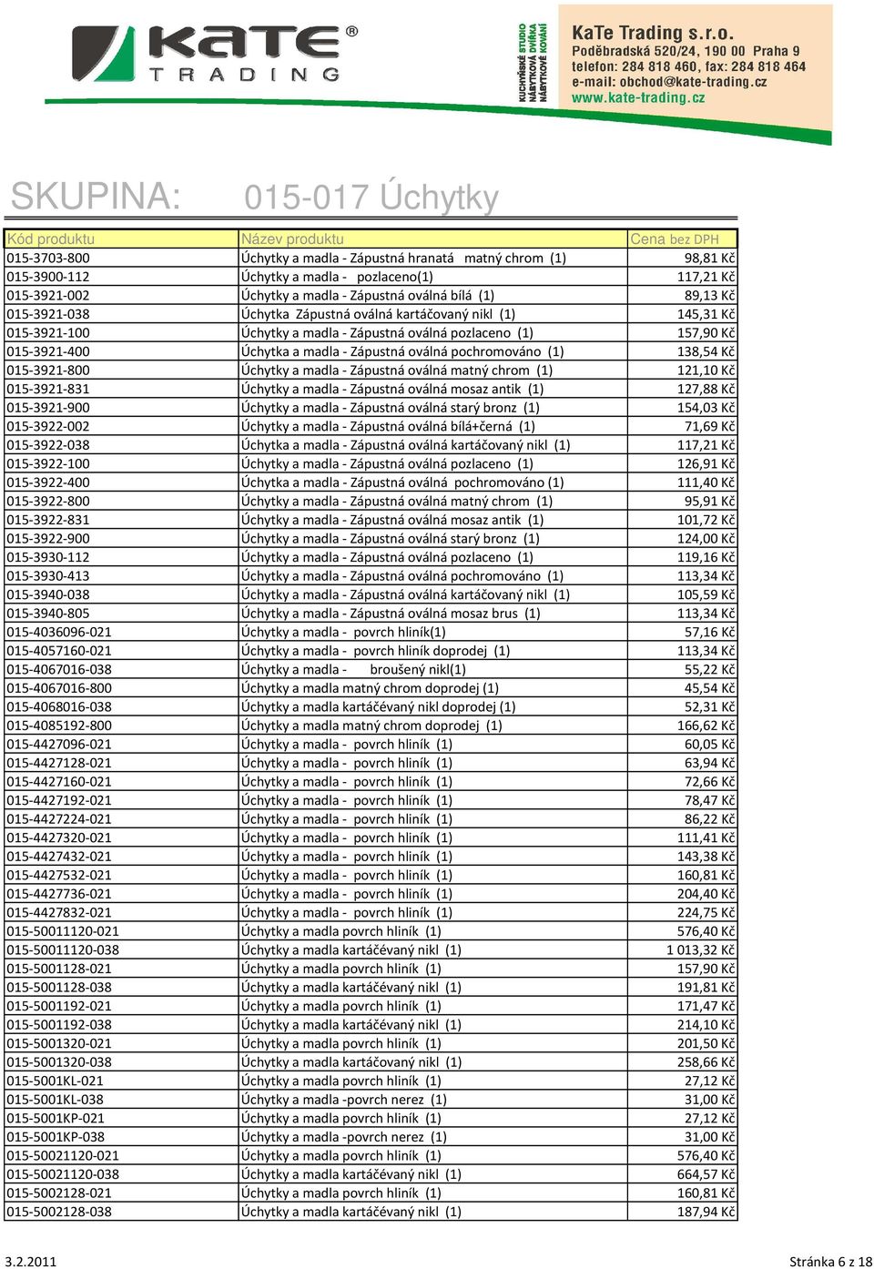 (1) 138,54 Kč 015-3921-800 Úchytky a madla - Zápustná oválná matný chrom (1) 121,10 Kč 015-3921-831 Úchytky a madla - Zápustná oválná mosaz antik (1) 127,88 Kč 015-3921-900 Úchytky a madla - Zápustná