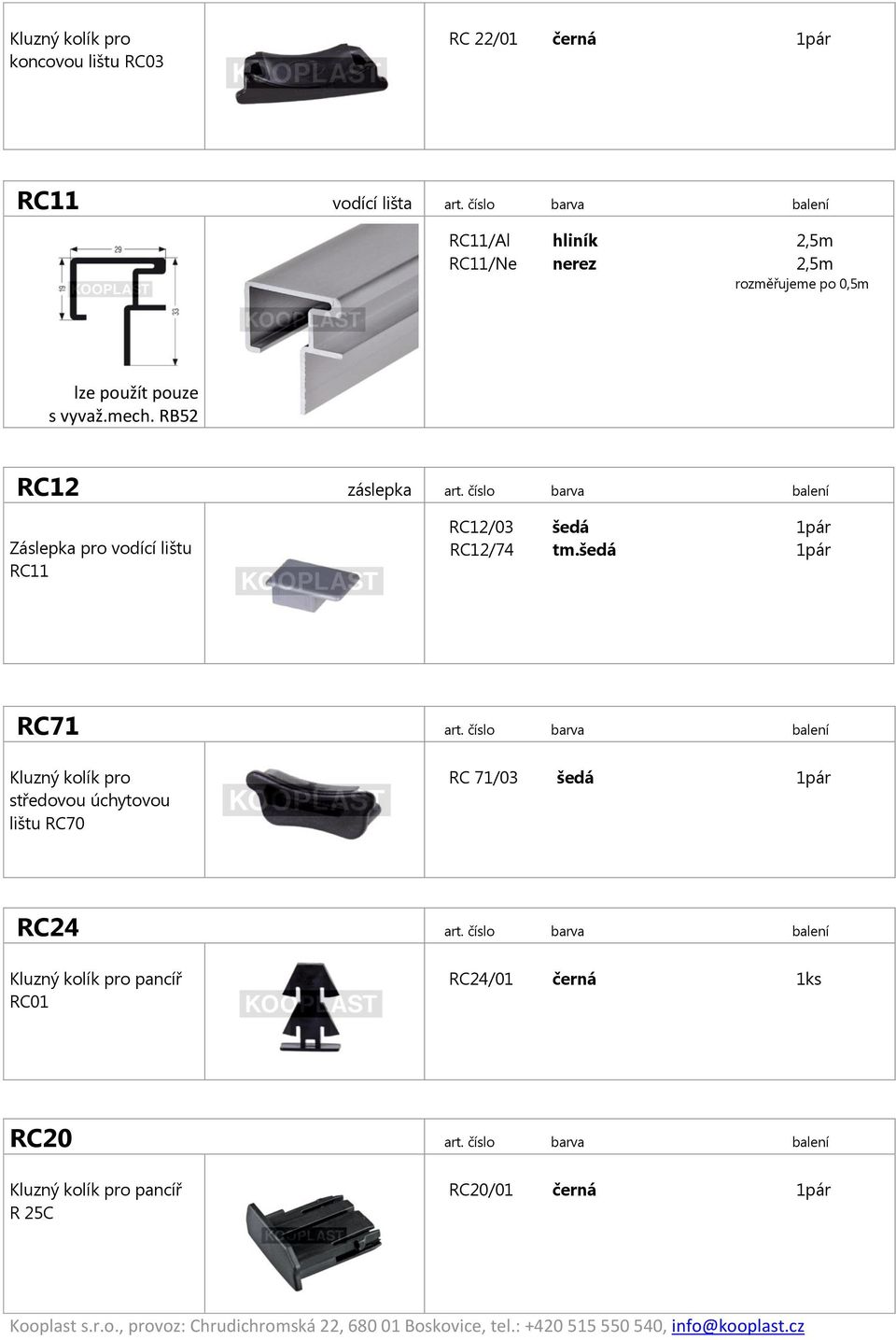 číslo barva balení Záslepka pro vodící lištu RC11 RC12/03 šedá 1pár RC12/74 tm.šedá 1pár RC71 2art.