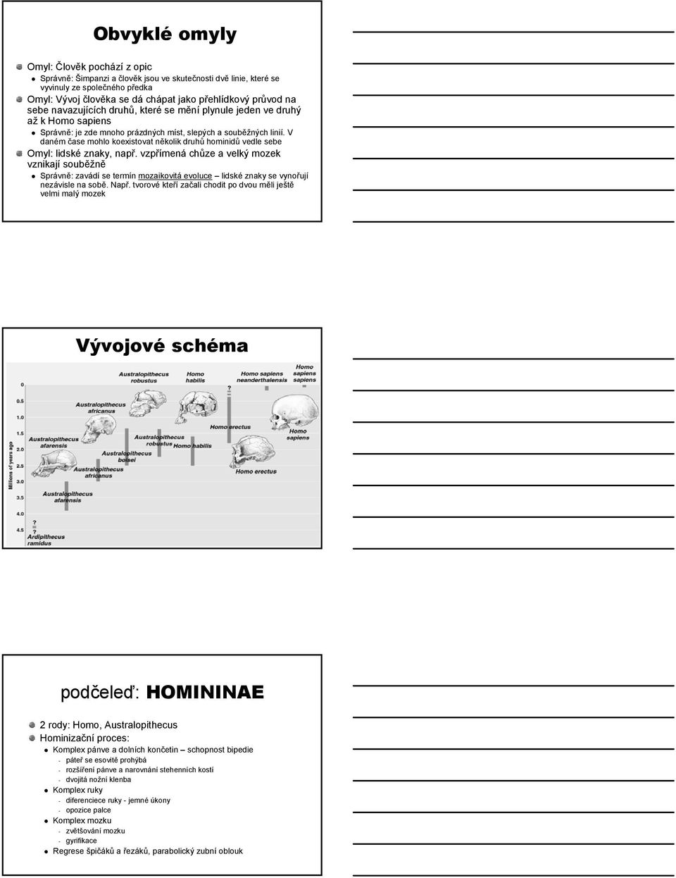 . V daném čase mohlo koexistovat několik n druhů hominidů vedle sebe Omyl: lidské znaky, např.