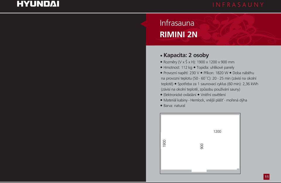 teplotě) Spotřeba za 1 saunovacícyklus (60 min): 2,36 kwh Elektronické ovládání