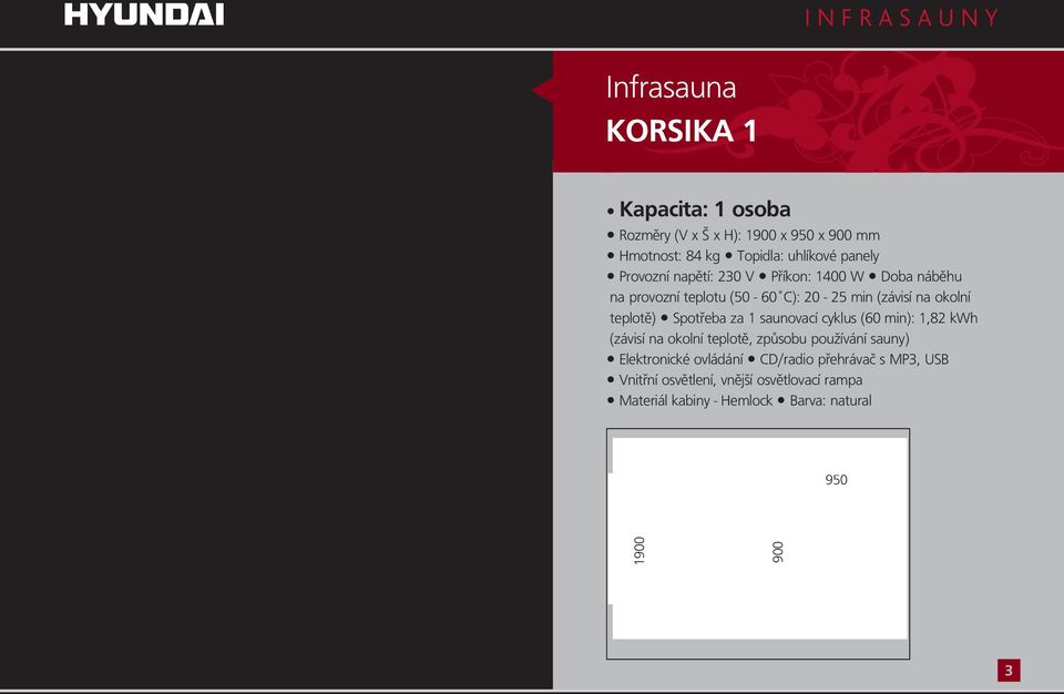 1 saunovacícyklus (60 min): 1,82 kwh Elektronické ovládání CD/radio přehrávač s MP3,