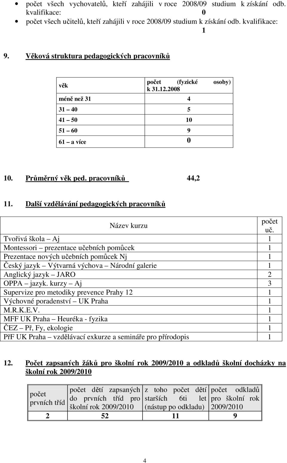 Další vzdělávání pedagogických pracovníků Název kurzu počet uč.