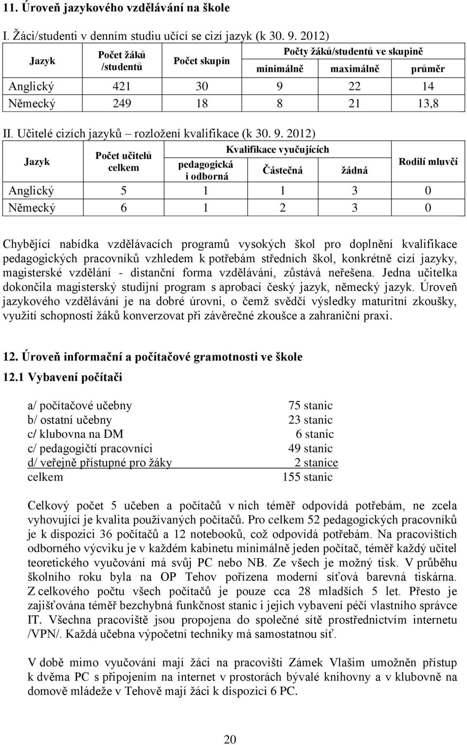 Učitelé cizích jazyků rozložení kvalifikace (k 30. 9.