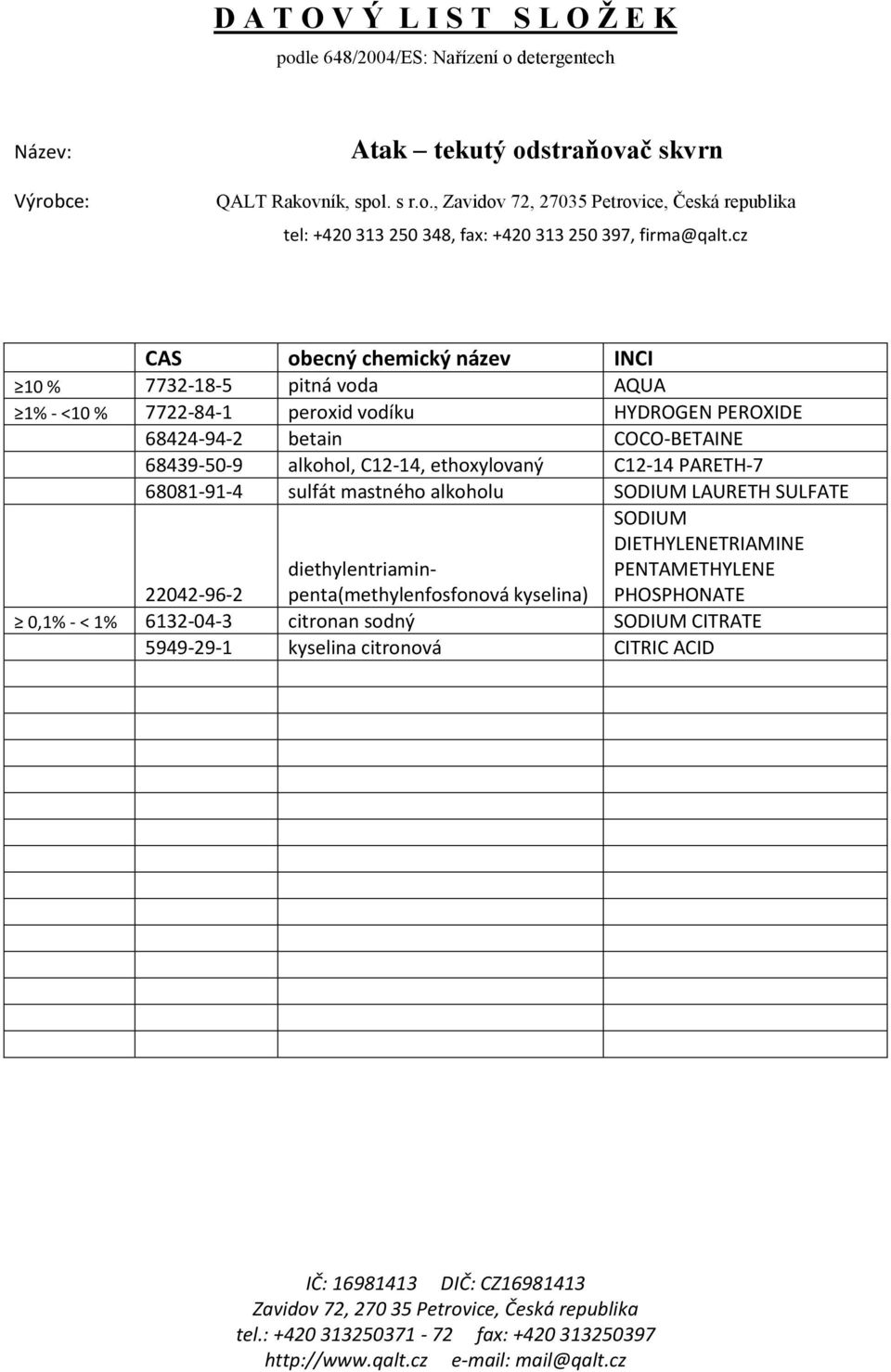 alkoholu LAURETH SULFATE DIETHYLENETRIAMINE PENTAMETHYLENE PHOSPHONATE