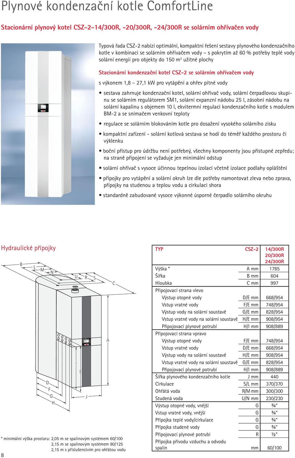 plochy Stacionární kondenzační kotel CSZ-2 se solárním ohřívačem vody s výkonem 1,8 27,1 kw pro vytápění a ohřev pitné vody sestava zahrnuje kondenzační kotel, solární ohřívač vody, solární