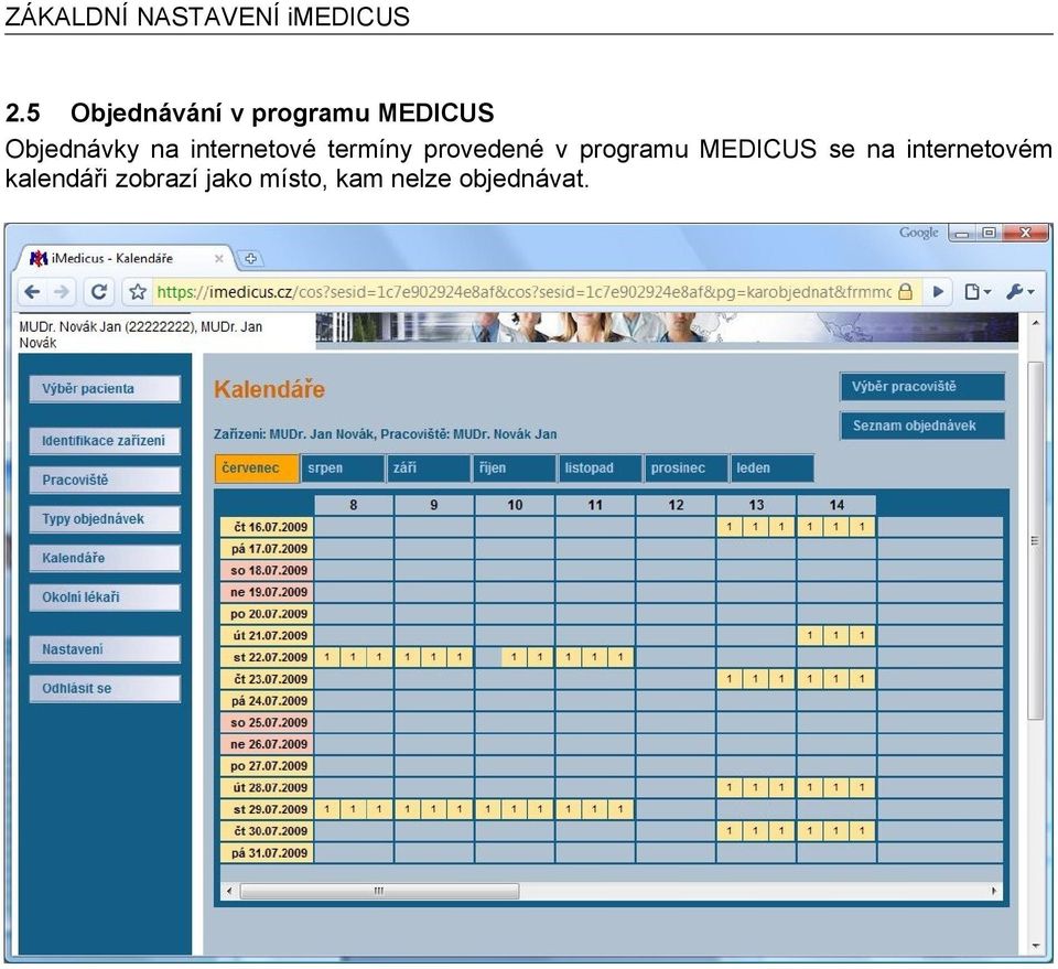 internetové termíny provedené v programu MEDICUS