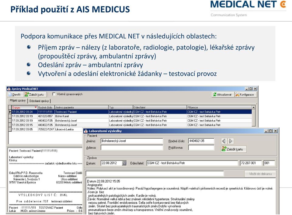 zprávy (propouštěcí zprávy, ambulantní zprávy) Odeslání zpráv ambulantní zprávy