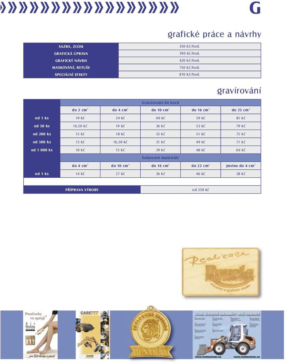 gravírování Gravírování do kovů do 2 cm 2 do 4 cm 2 do 10 cm 2 do 16 cm 2 do 25 cm 2 od 1 ks 19 Kč 24 Kč 40 Kč 59 Kč 81 Kč od 50 ks 16,50 Kč 19 Kč