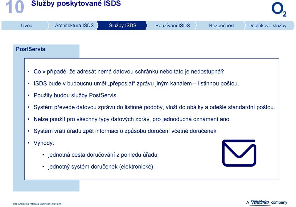 Systém převede datovou zprávu do listinné podoby, vloží do obálky a odešle standardní poštou.