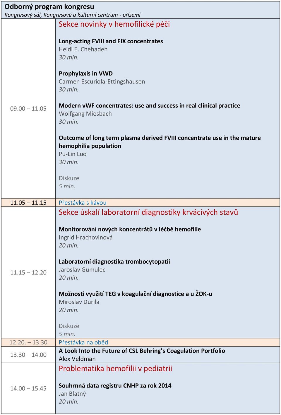 05 Modern vwf concentrates: use and success in real clinical practice Wolfgang Miesbach Outcome of long term plasma derived FVIII concentrate use in the mature hemophilia population Pu-Lin Luo 11.