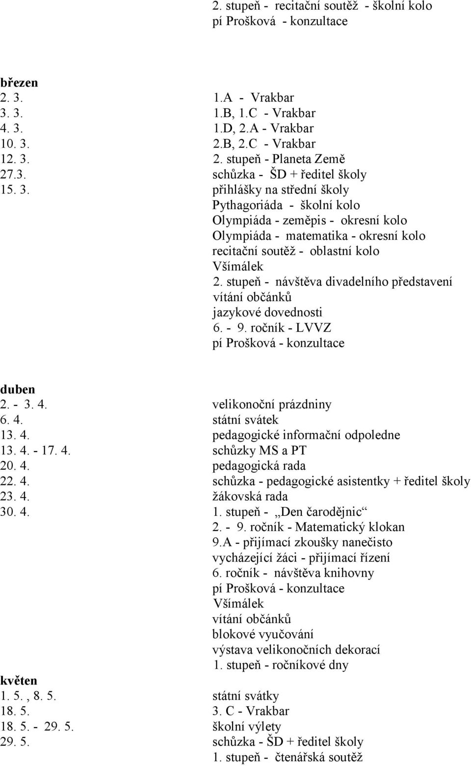 přihlášky na střední školy Pythagoriáda - školní kolo Olympiáda - zeměpis - okresní kolo Olympiáda - matematika - okresní kolo recitační soutěž - oblastní kolo Všímálek 2.