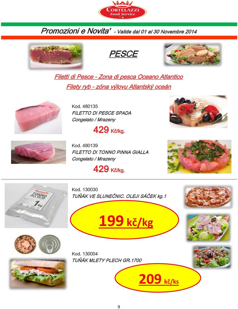 480135 FILETTO DI PESCE SPADA Congelato / Mrazeny 429 Kč/kg. Kod.