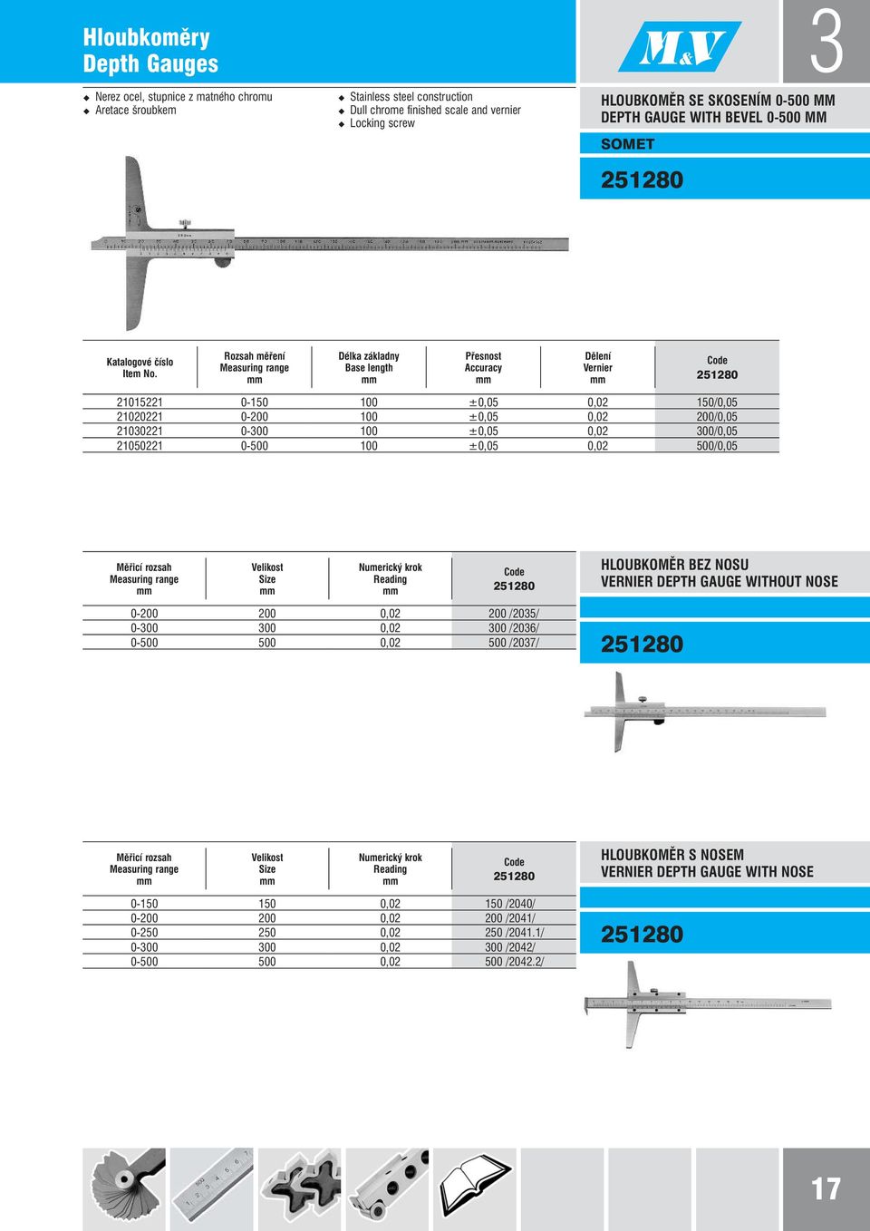 0-300 100 ±0,05 0,02 300/0,05 21050221 0-500 100 ±0,05 0,02 500/0,05 Velikost Size Numerický krok Reading 251280 HLOUBKOMĚR BEZ NOSU VERNIER DEPTH GAUGE WITHOUT NOSE 0-200 200 0,02 200 /2035/ 0-300