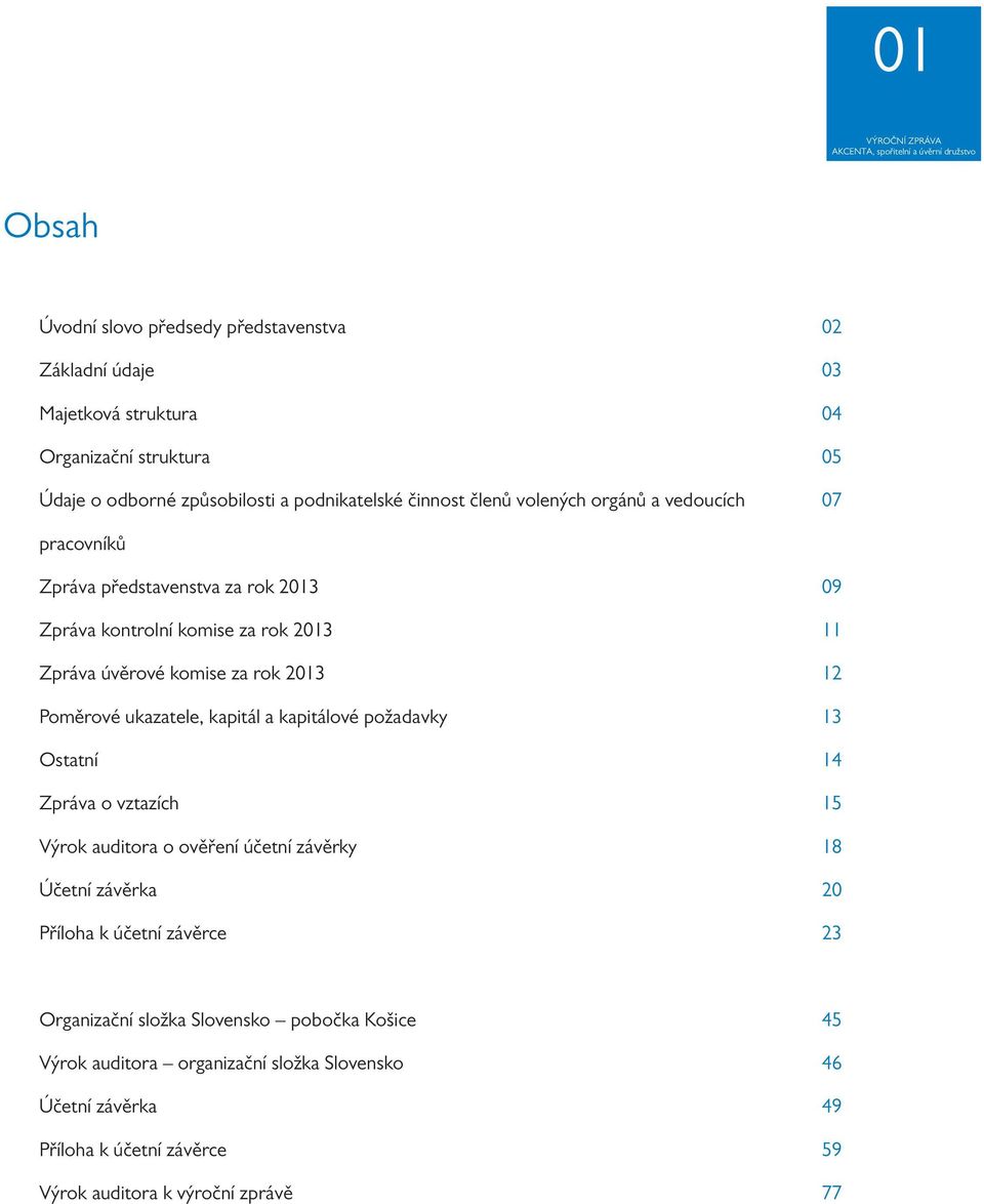 ukazatele, kapitál a kapitálové požadavky Ostatní Zpráva o vztazích Výrok auditora o ověření účetní závěrky Účetní závěrka Příloha k účetní závěrce 9 11 12 13 14 15
