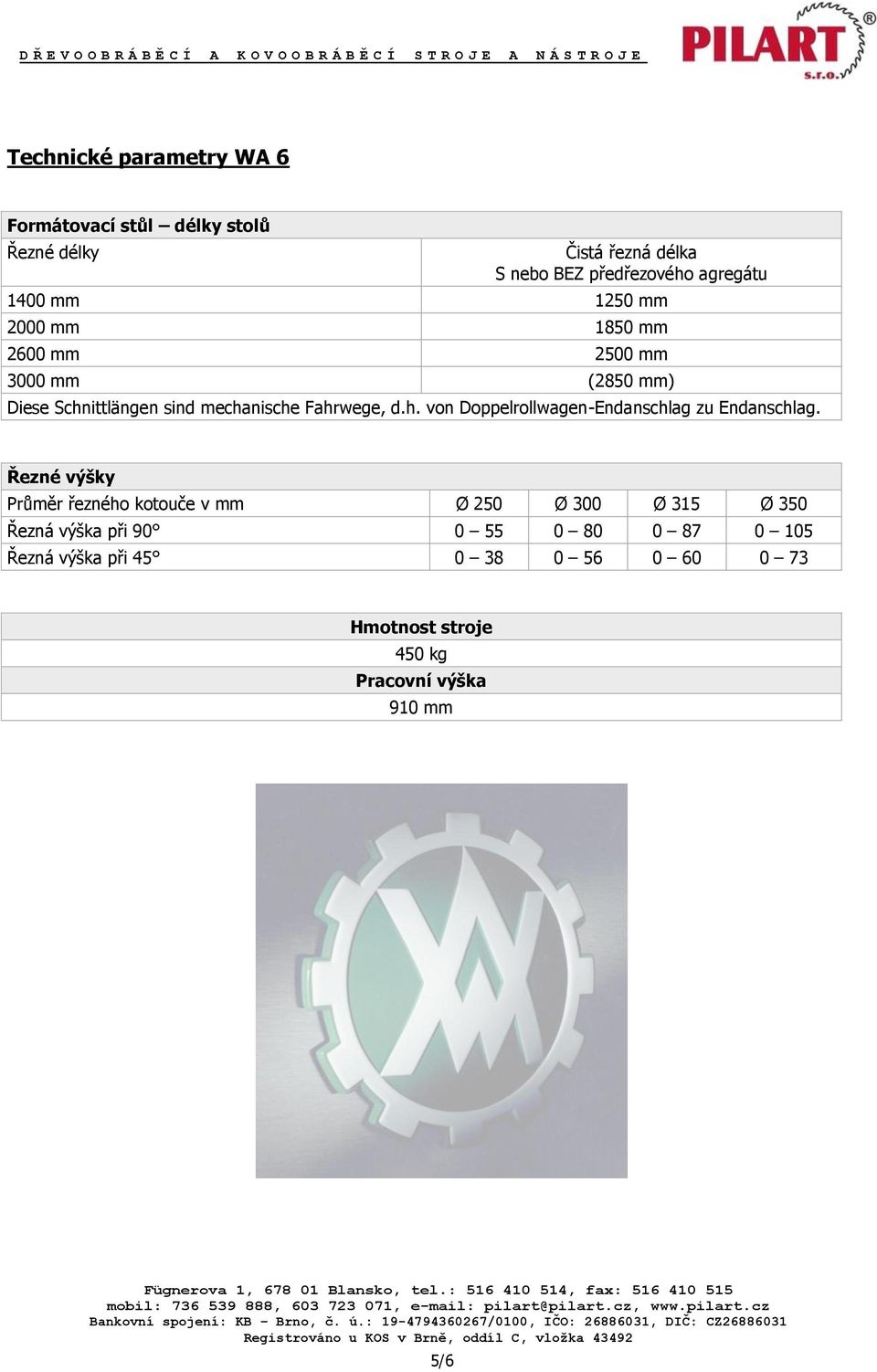 ittlängen sind mechanische Fahrwege, d.h. von Doppelrollwagen-Endanschlag zu Endanschlag.