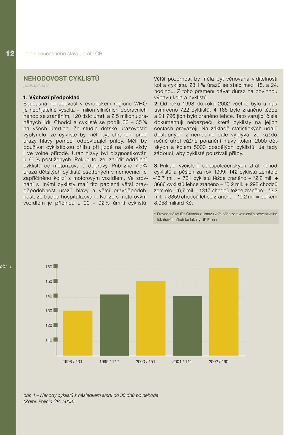 Chodci a cyklisté se podílí 30 35 % na všech úmrtích. Ze studie dětské úrazovosti 4 vyplynulo, že cyklisté by měli být chráněni před úrazy hlavy pomocí odpovídající přilby.