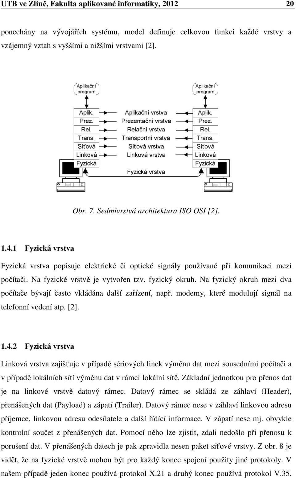 fyzický okruh. Na fyzický okruh mezi dva počítače bývají často vkládána další zařízení, např. modemy, které modulují signál na telefonní vedení atp. [2]. 1.4.