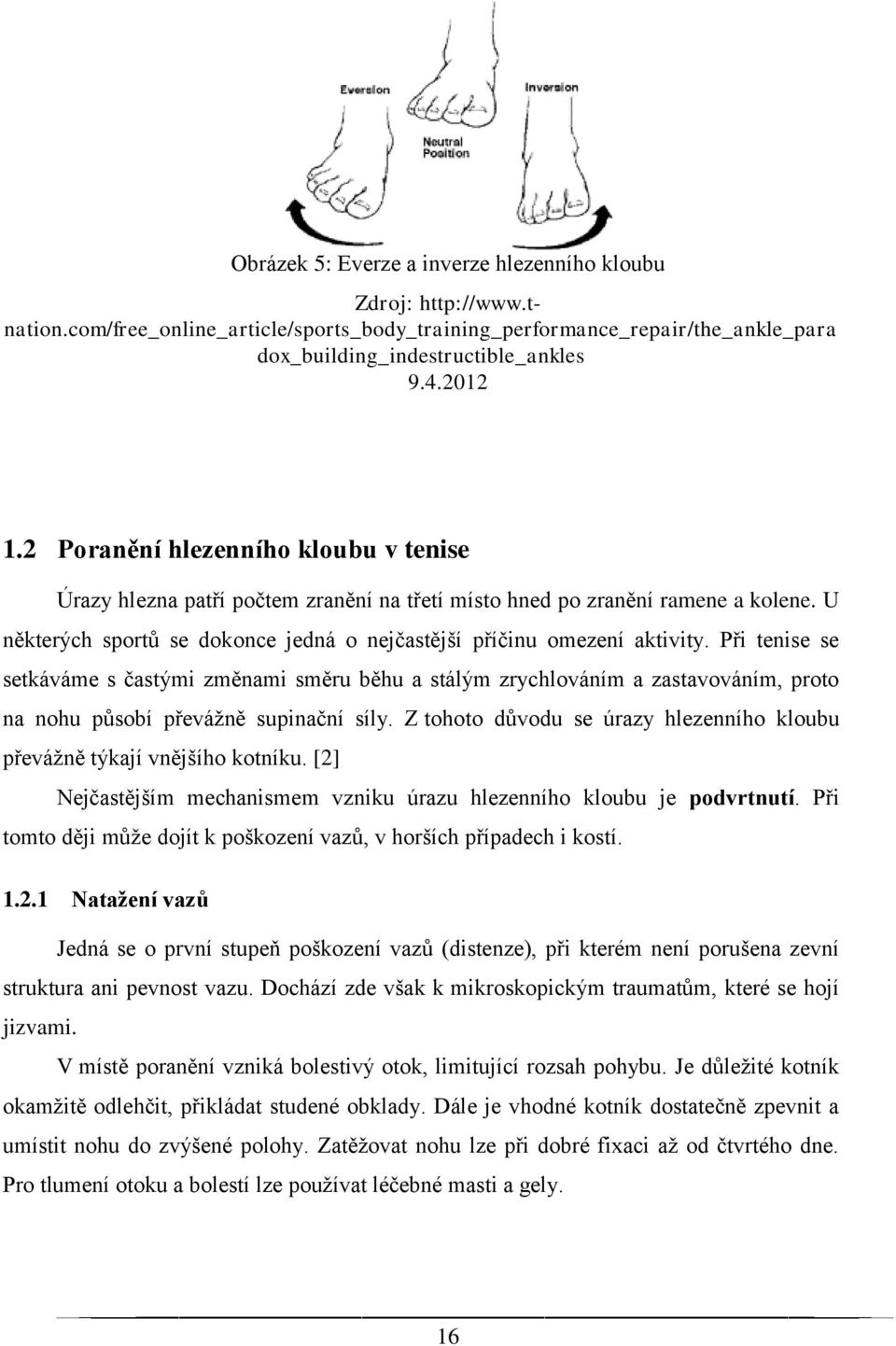 Při tenise se setkáváme s častými změnami směru běhu a stálým zrychlováním a zastavováním, proto na nohu působí převážně supinační síly.