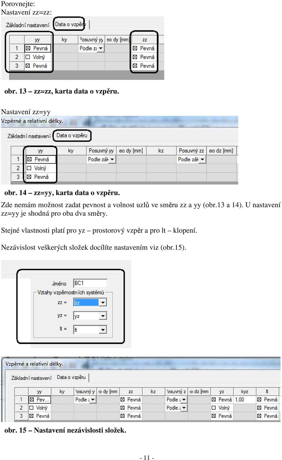 13 a 14). U nastavení zz=yy je shodná pro oba dva směry.