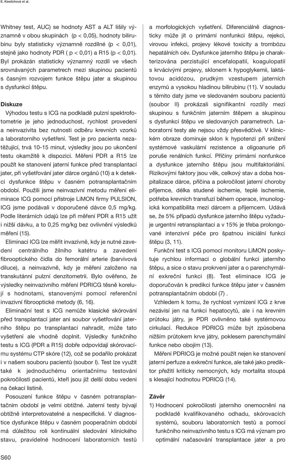 Byl prokázán statisticky významný rozdíl ve všech srovnávaných parametrech mezi skupinou pacientů s časným rozvojem funkce štěpu jater a skupinou s dysfunkcí štěpu.