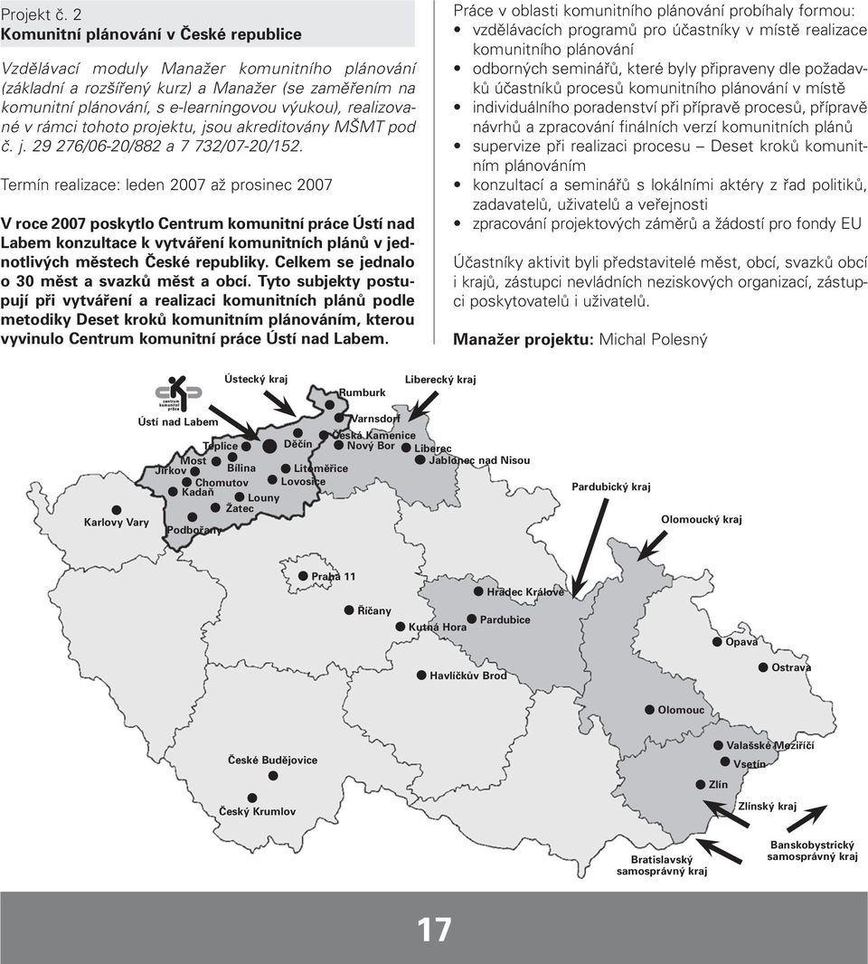 realizované v rámci tohoto projektu, jsou akreditovány MŠMT pod č. j. 29 276/06-20/882 a 7 732/07-20/152.