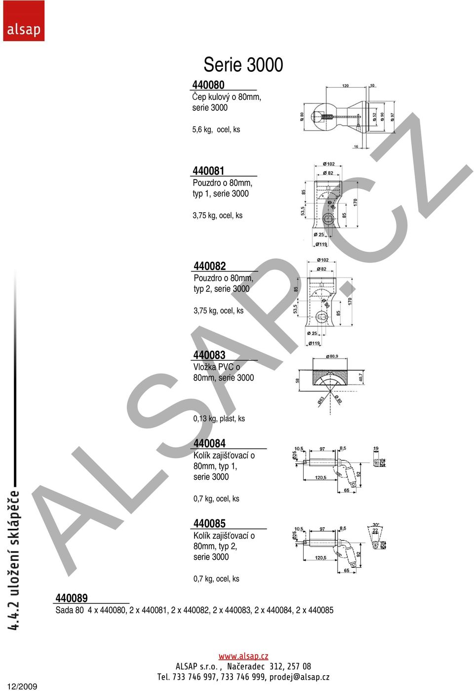 ks 440084 Kolík zajišťovací o 80mm, typ 1, serie 3000 0,7 kg, ocel, ks 440085 Kolík zajišťovací o 80mm, typ 2, serie 3000 0,7 kg,