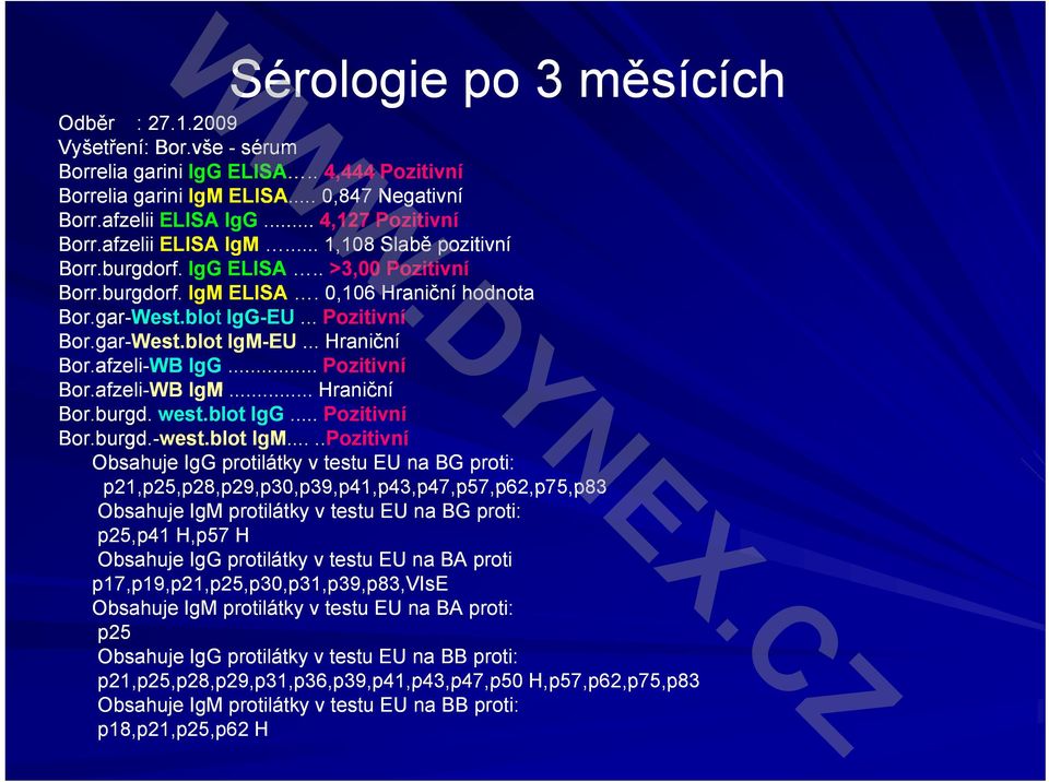 .. Hraniční Bor.afzeli-WB IgG... Pozitivní Bor.afzeli-WB IgM... Hraniční Bor.burgd. west.blot IgG... Pozitivní Bor.burgd.-west.blot IgM.