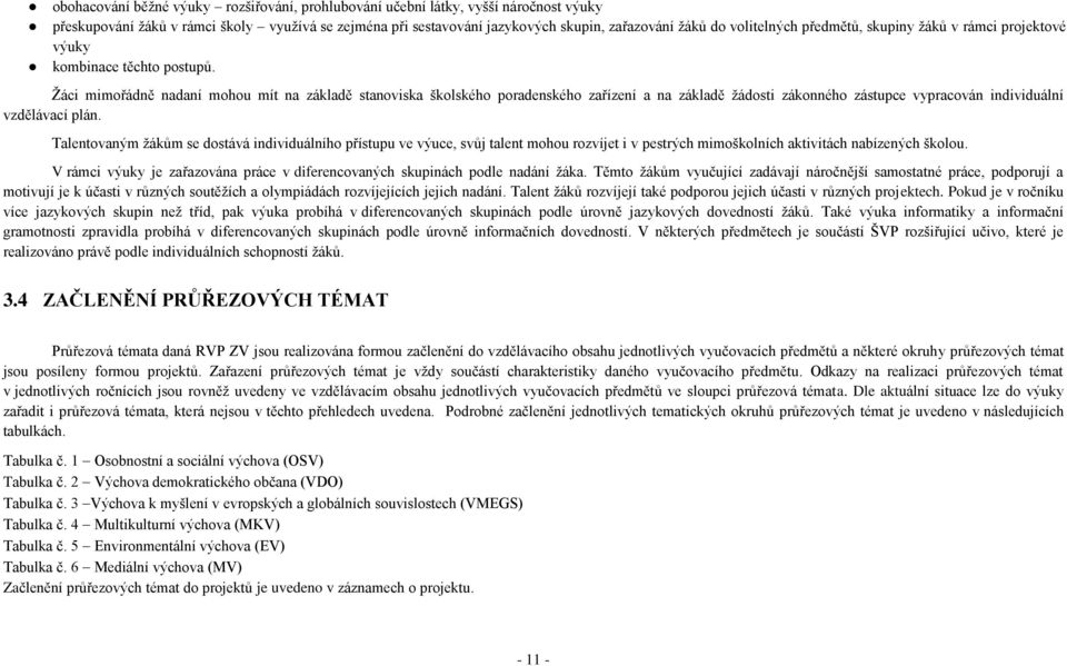 Žáci mimořádně nadaní mohou mít na základě stanoviska školského poradenského zařízení a na základě žádosti zákonného zástupce vypracován individuální vzdělávací plán.