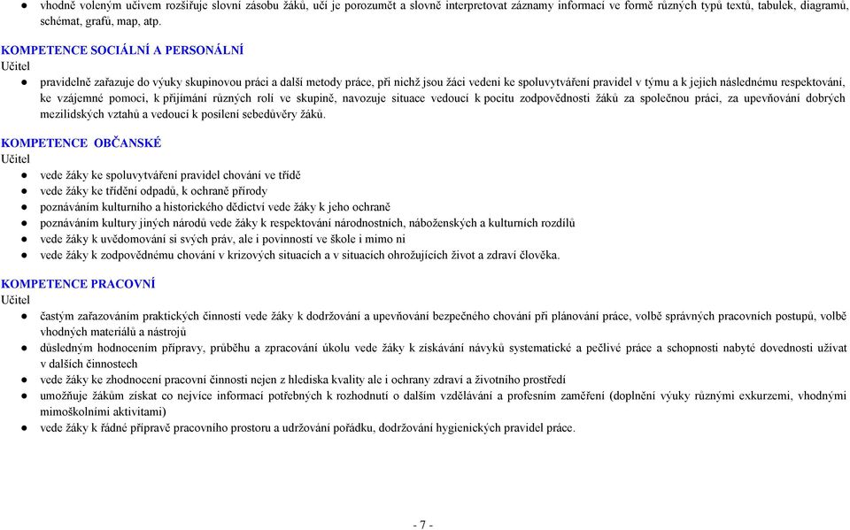 respektování, ke vzájemné pomoci, k přijímání různých rolí ve skupině, navozuje situace vedoucí k pocitu zodpovědnosti žáků za společnou práci, za upevňování dobrých mezilidských vztahů a vedoucí k