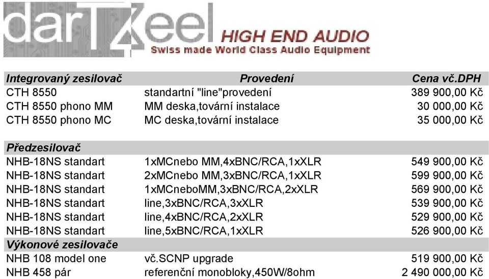 Předzesilovač NHB-18NS standart 1xMCnebo MM,4xBNC/RCA,1xXLR 549 900,00 Kč NHB-18NS standart 2xMCnebo MM,3xBNC/RCA,1xXLR 599 900,00 Kč NHB-18NS standart