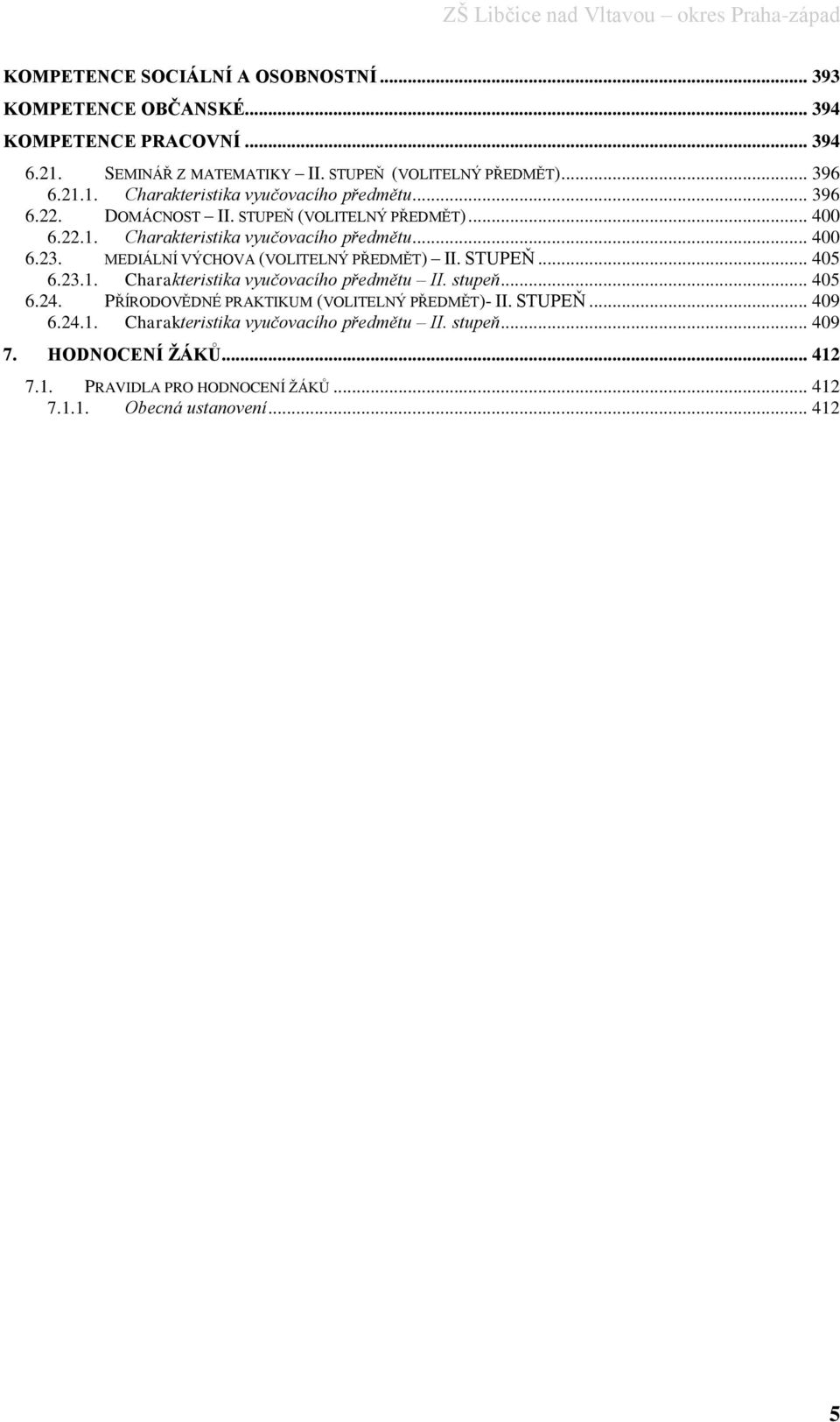 23.1. Charakteristika vyučovacího předmětu II. stupeň... 405 6.24. PŘÍRODOVĚDNÉ PRAKTIKUM (VOLITELNÝ PŘEDMĚT)- II. STUPEŇ... 409 6.24.1. Charakteristika vyučovacího předmětu II. stupeň... 409 7.