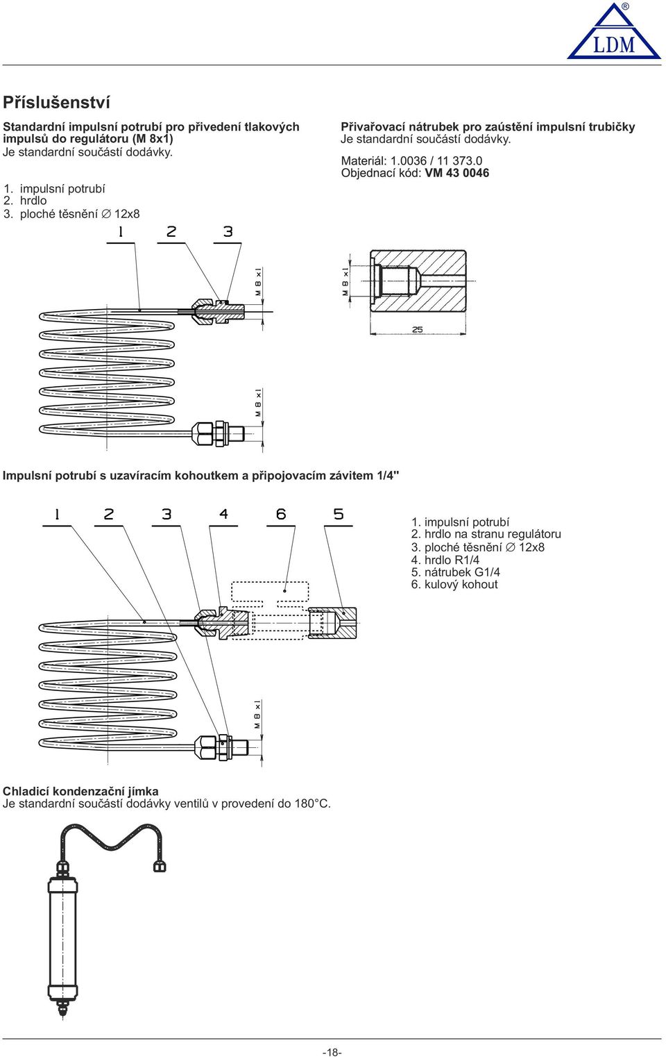 ploché těsnění 12x8 Impulsní potrubí s uzavíracím kohoutkem a připojovacím závitem 1/4'' 1. impulsní potrubí 2.