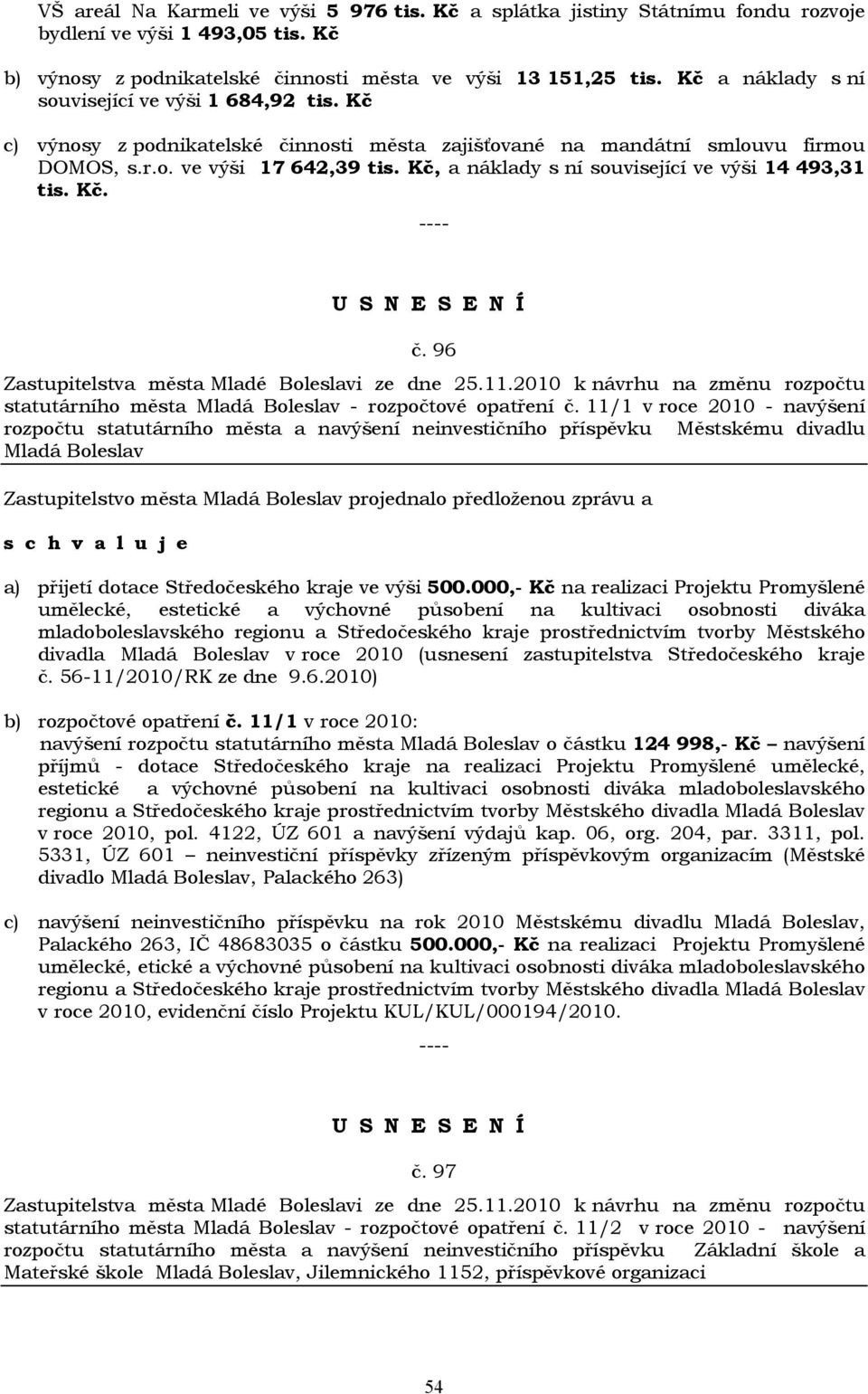 Kč, a náklady s ní související ve výši 14 493,31 tis. Kč. č. 96 Zastupitelstva města Mladé Boleslavi ze dne 25.11.