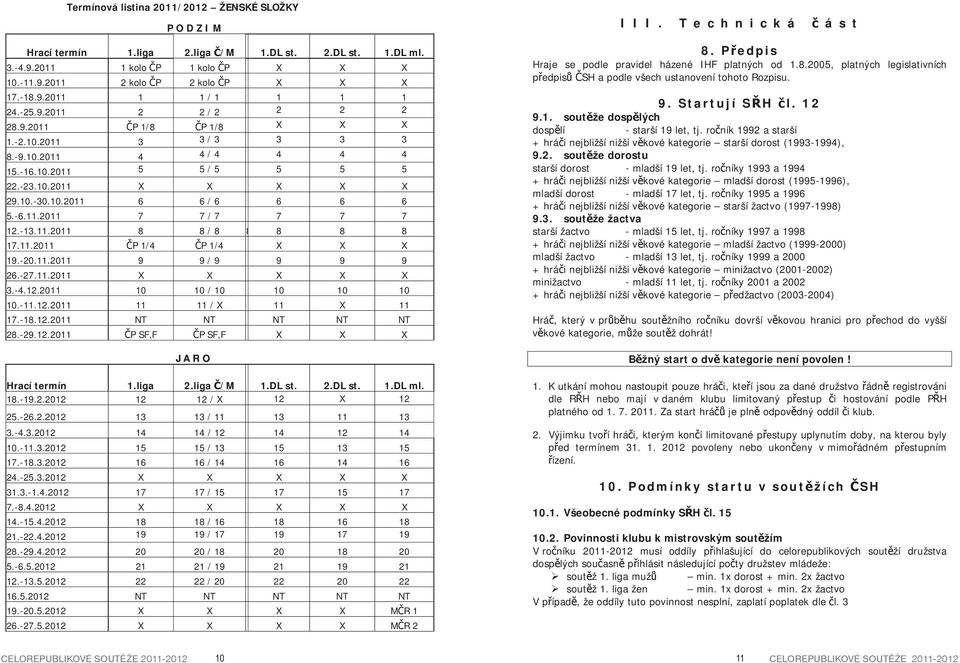 11.2011 7 7 / 7 7 7 7 12.-13.11.2011 8 8 / 8 8 8 8 8 17.11.2011 P 1/4 P 1/4 X X X 19.-20.11.2011 9 9 / 9 9 9 9 26.-27.11.2011 X X X X X 3.-4.12.2011 10 10 / 10 10 10 10 10.-11.12.2011 11 11 / X 11 X 11 17.