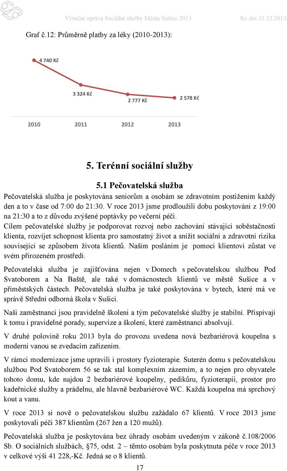 V roce 2013 jsme prodloužili dobu poskytování z 19:00 na 21:30 a to z důvodu zvýšené poptávky po večerní péči.