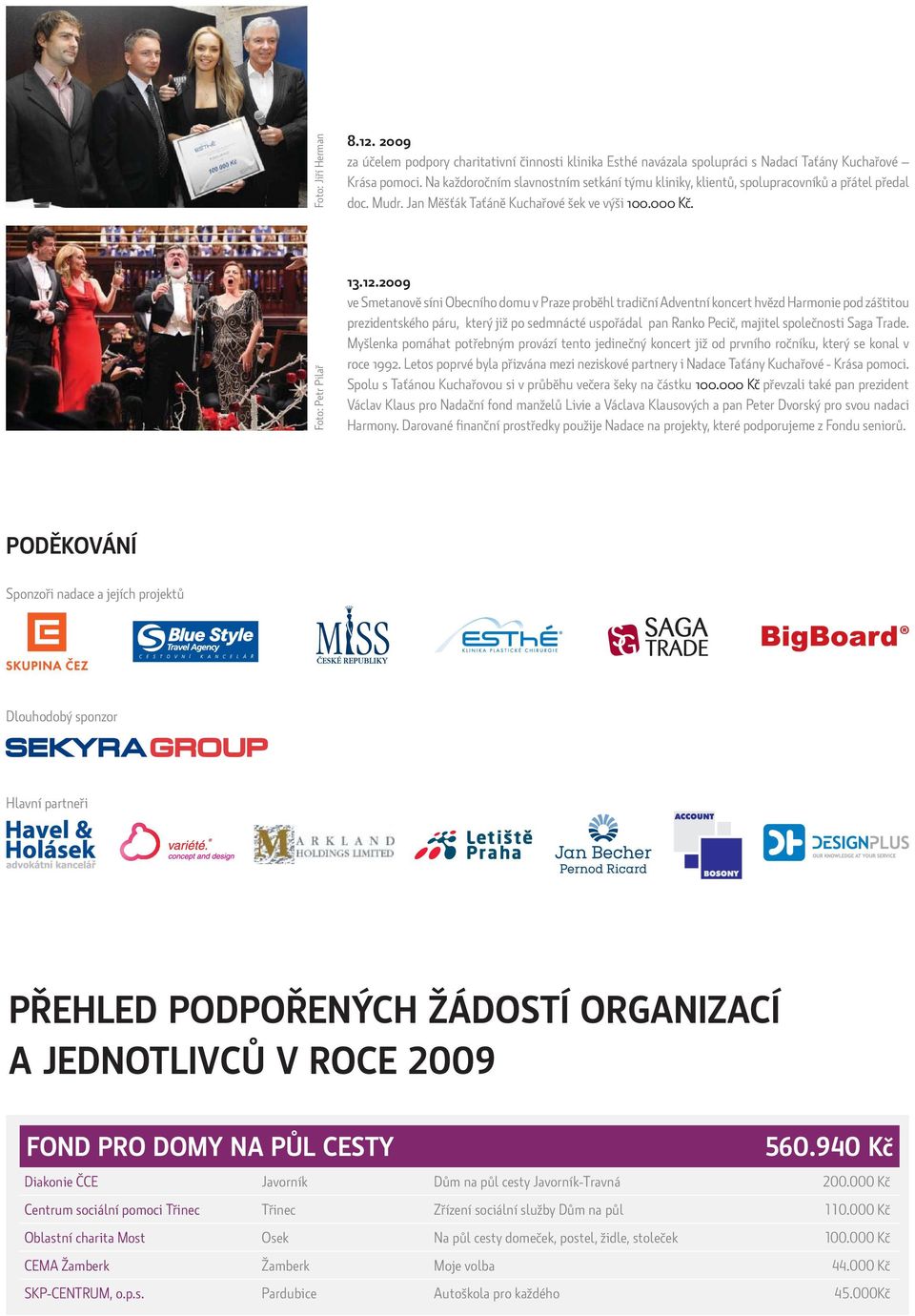 2009 ve Smetanově síni Obecního domu v Praze proběhl tradiční Adventní koncert hvězd Harmonie pod záštitou prezidentského páru, který již po sedmnácté uspořádal pan Ranko Pecič, majitel společnosti