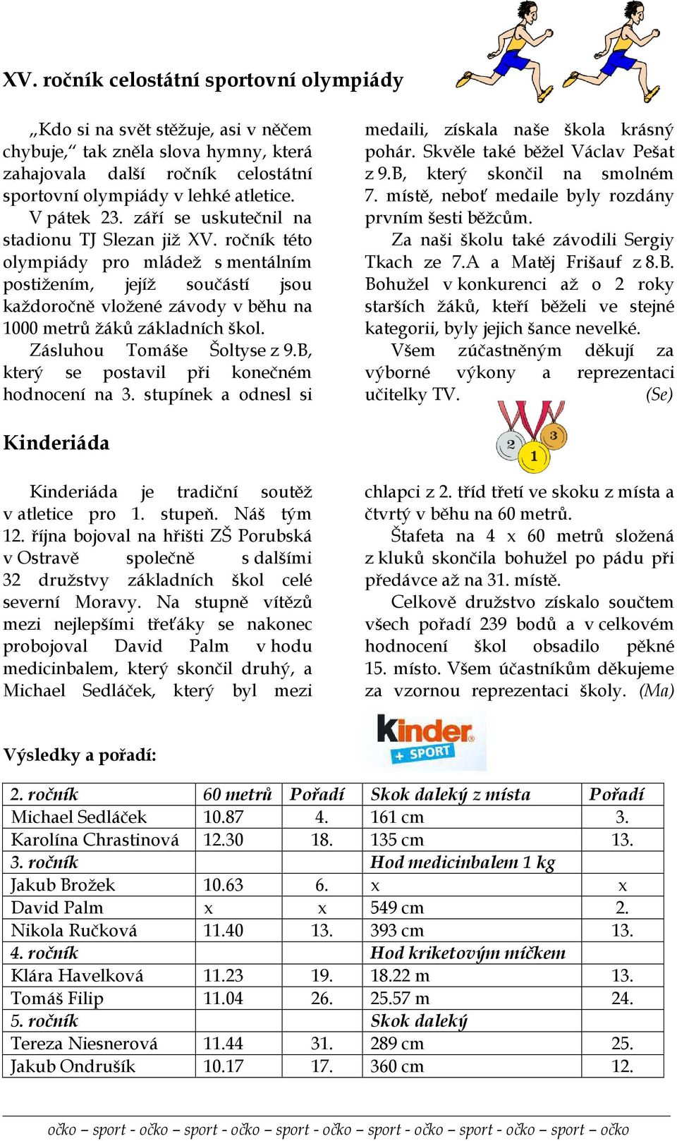 Zásluhou Tomáše Šoltyse z 9.B, který se postavil při konečném hodnocení na 3. stupínek a odnesl si medaili, získala naše škola krásný pohár. Skvěle také běžel Václav Pešat z 9.