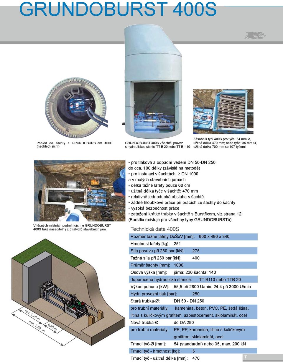 2,50 m 0,60 m pro tlaková a odpadní vedení DN 50-DN 250 do cca.