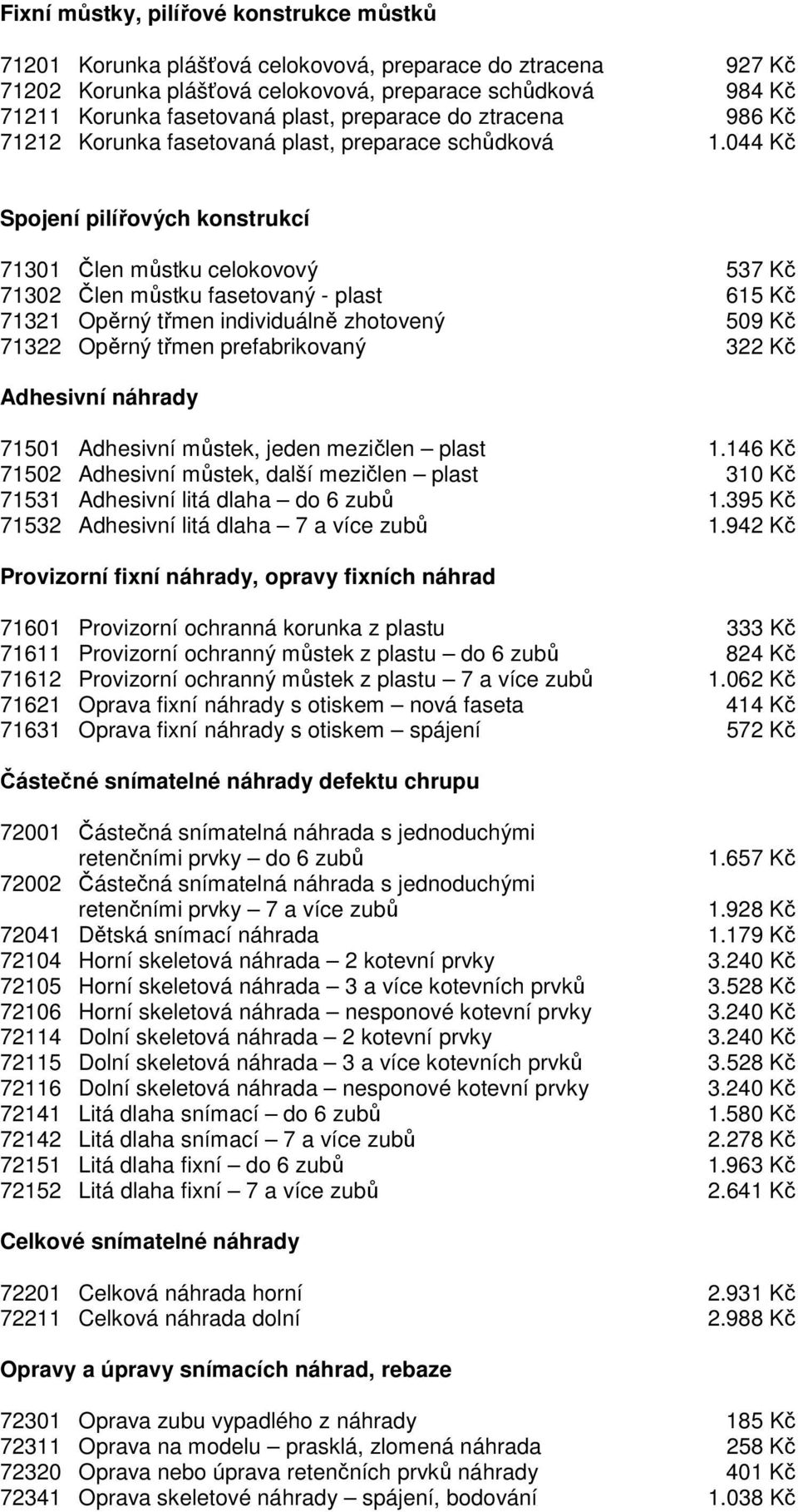 044 Kč Spojení pilířových konstrukcí 71301 Člen můstku celokovový 537 Kč 71302 Člen můstku fasetovaný - plast 615 Kč 71321 Opěrný třmen individuálně zhotovený 509 Kč 71322 Opěrný třmen prefabrikovaný