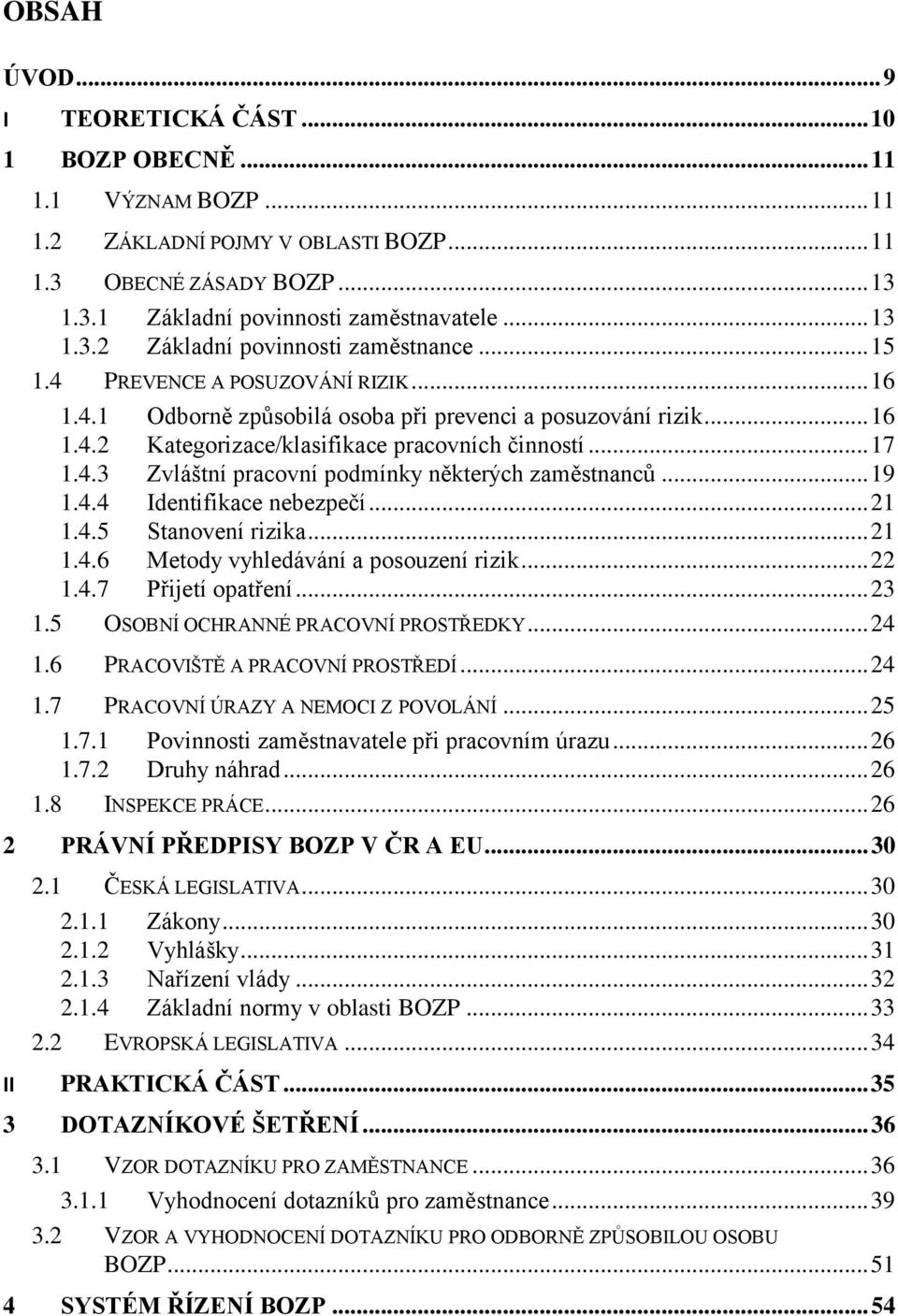 .. 19 1.4.4 Identifikace nebezpečí... 21 1.4.5 Stanovení rizika... 21 1.4.6 Metody vyhledávání a posouzení rizik... 22 1.4.7 Přijetí opatření... 23 1.5 OSOBNÍ OCHRANNÉ PRACOVNÍ PROSTŘEDKY... 24 1.