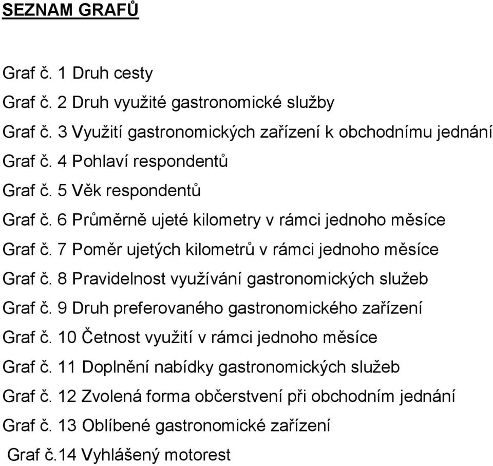 7 Poměr ujetých kilometrů v rámci jednoho měsíce Graf č. 8 Pravidelnost využívání gastronomických služeb Graf č.