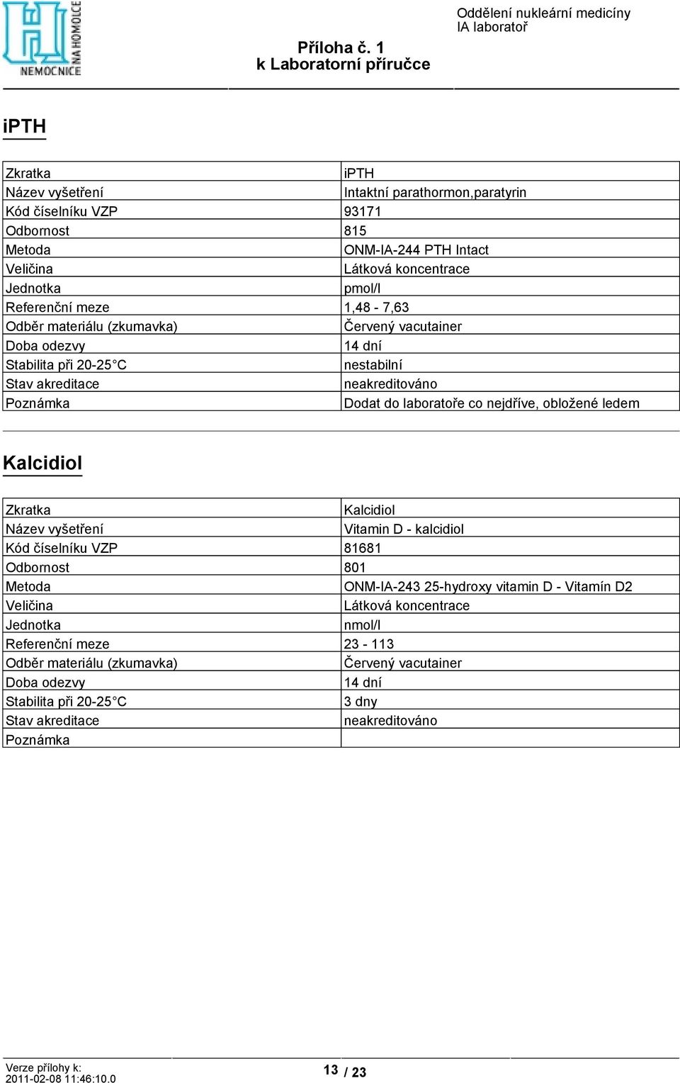 obložené ledem Kalcidiol Kalcidiol Vitamin D - kalcidiol Kód číselníku VZP 81681 Odbornost