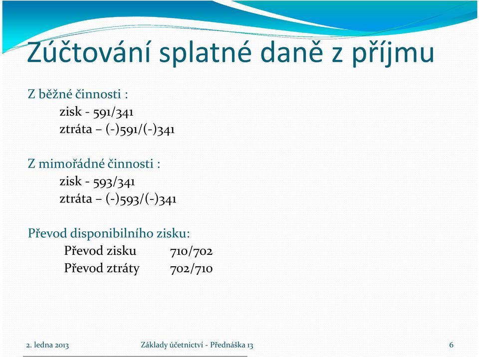 činnosti : zisk - 593/341 ztráta (-)593/(-)341 Převod