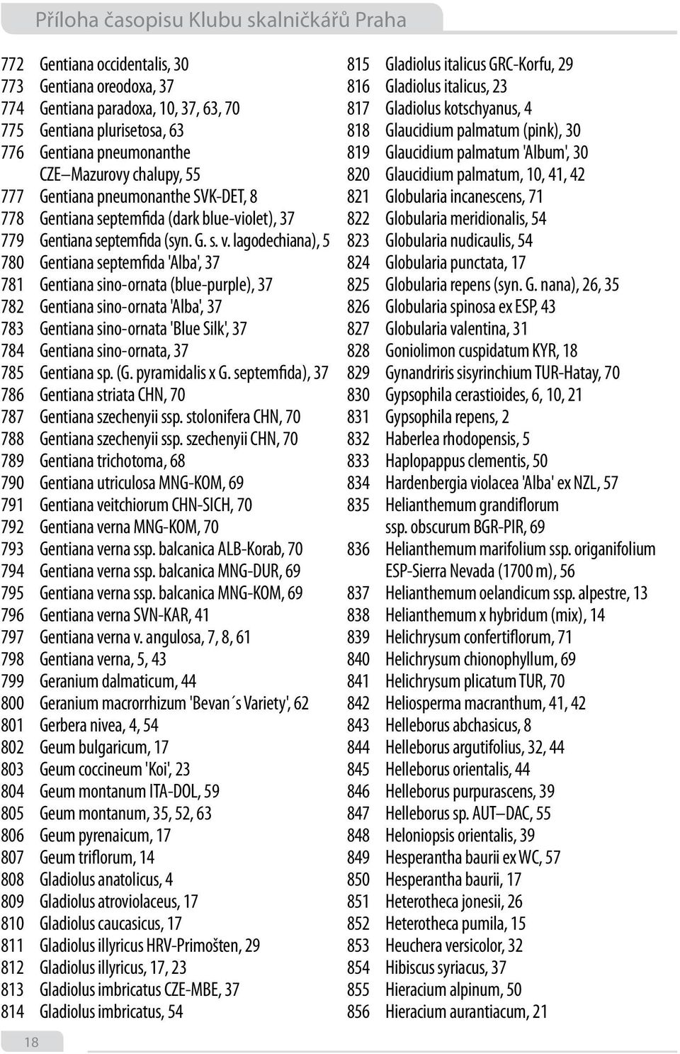 lagodechiana), 5 780 Gentiana septemfida 'Alba', 37 781 Gentiana sino-ornata (blue-purple), 37 782 Gentiana sino-ornata 'Alba', 37 783 Gentiana sino-ornata 'Blue Silk', 37 784 Gentiana sino-ornata,