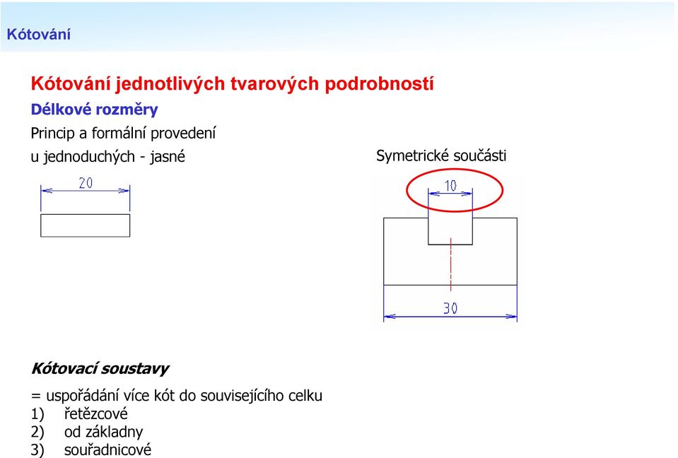 Symetrické součásti Kótovací soustavy = uspořádání více kót