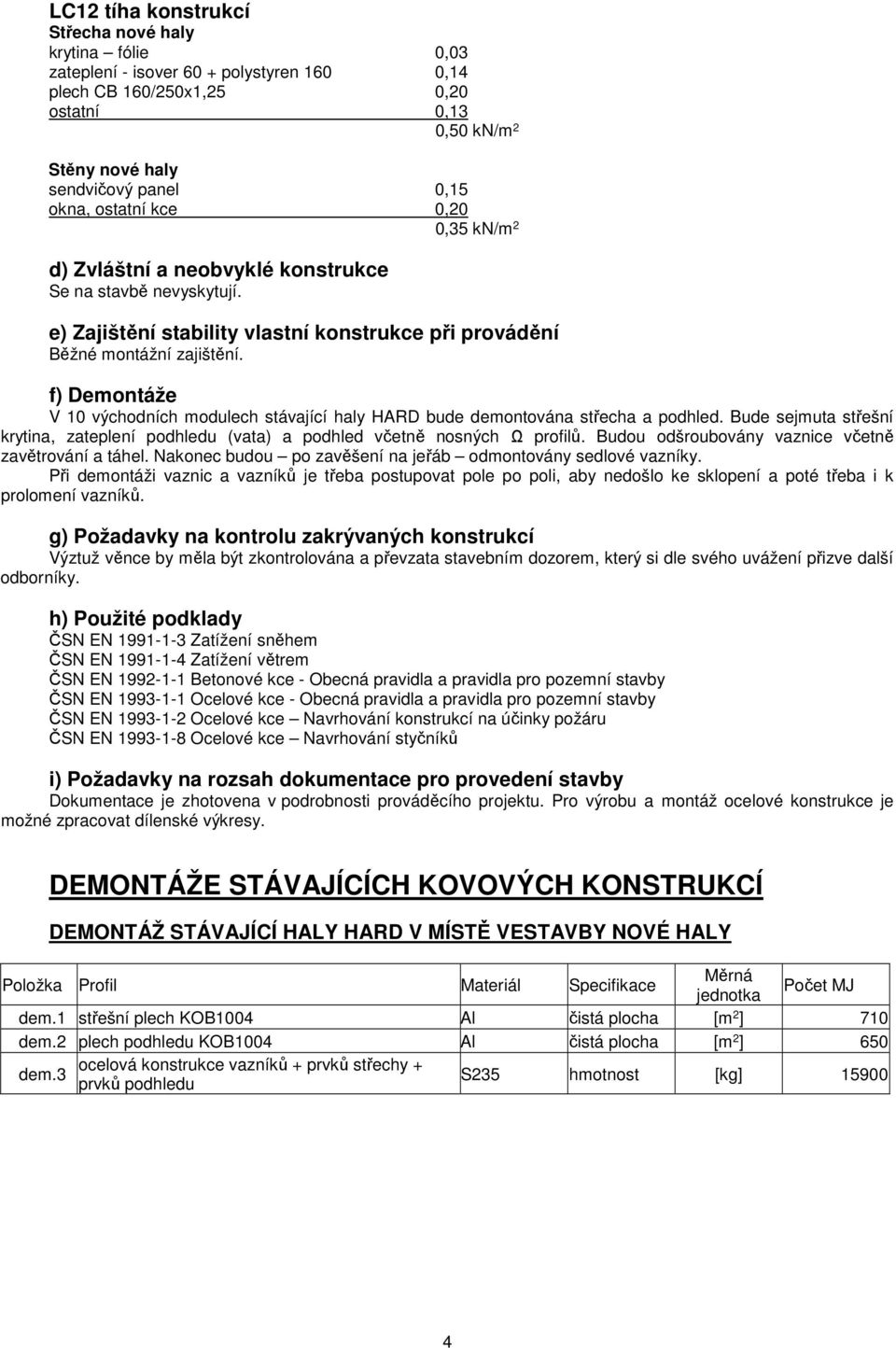 f) Demontáže V 10 východních modulech stávající haly HARD bude demontována střecha a podhled. Bude sejmuta střešní krytina, zateplení podhledu (vata) a podhled včetně nosných Ω profilů.